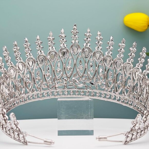 Tall Wedding Tiaras for Bride Large Queen Crowns 5A Cubic Zirconia Princess Brid - Picture 4 of 9